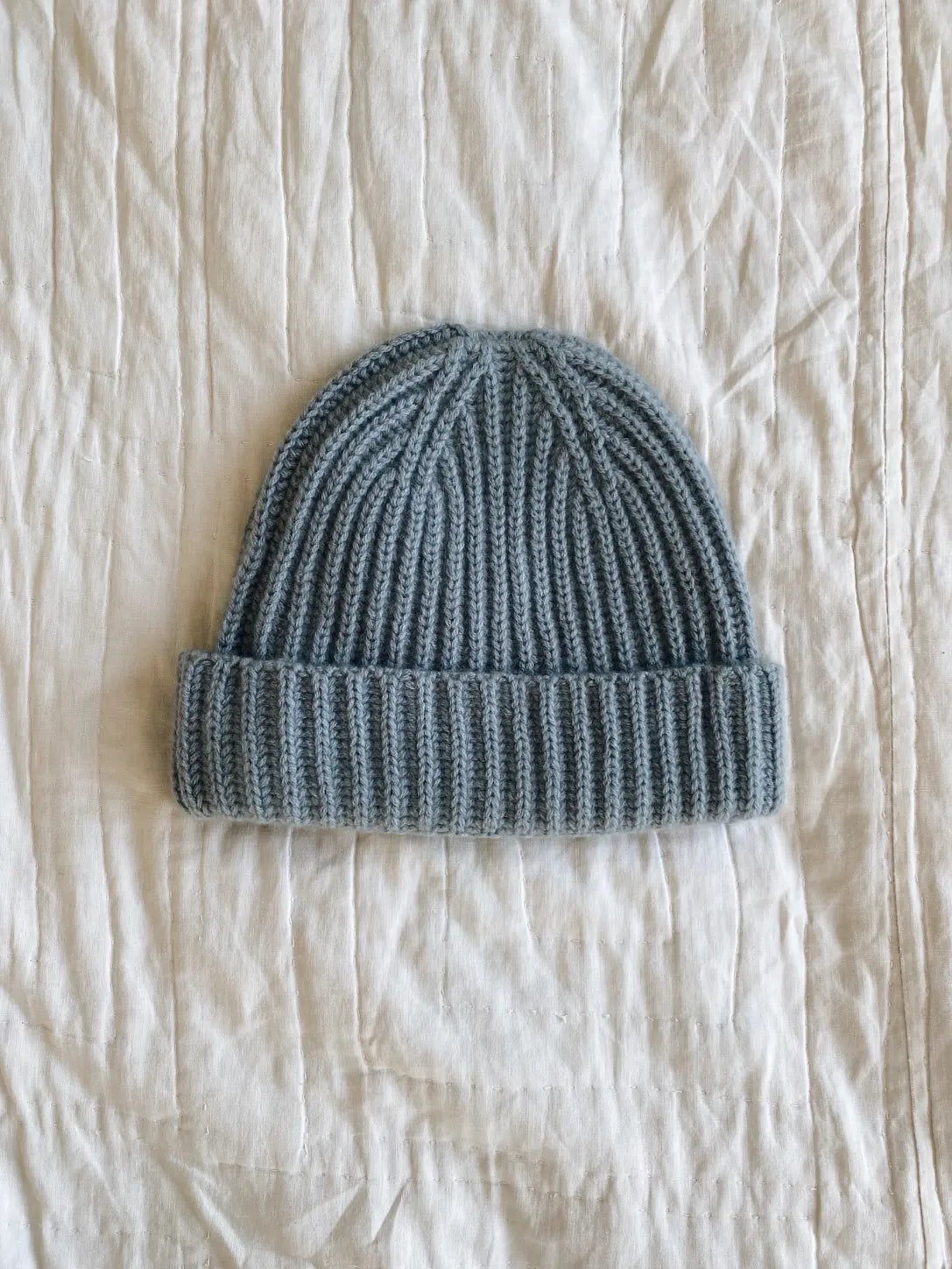Lalaby Woody beanie for kids and adults in dove blue cashmere