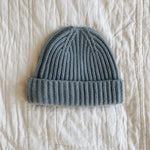 Lalaby Woody beanie for kids and adults in dove blue cashmere