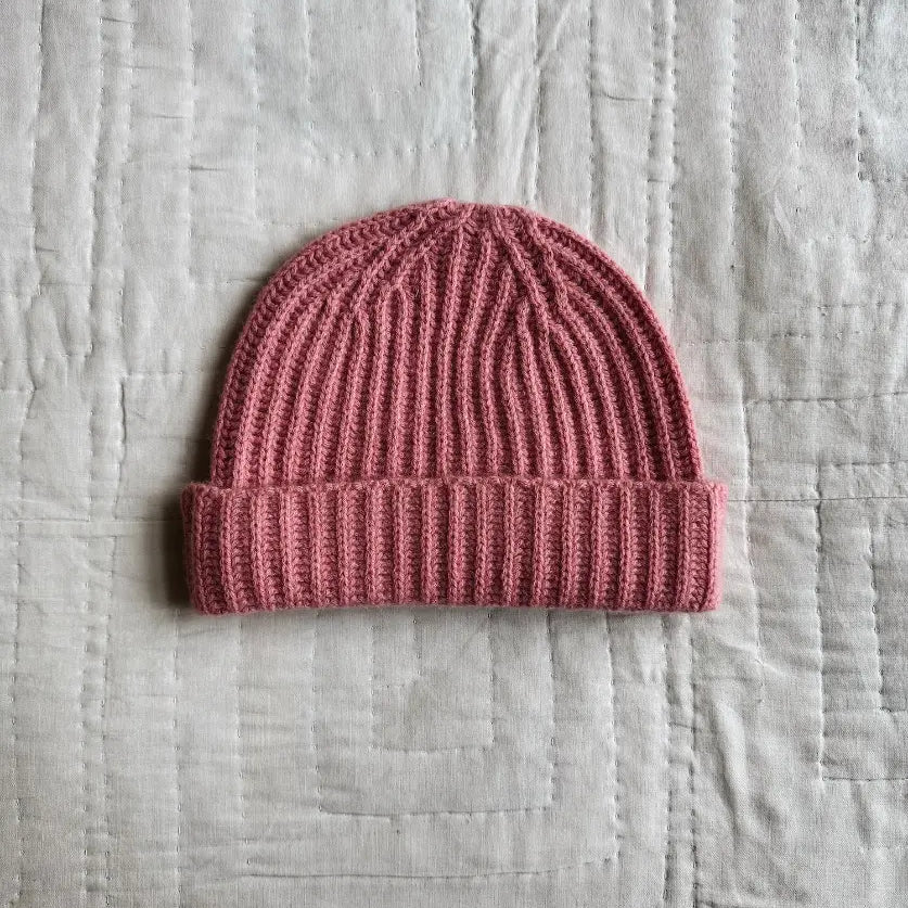 Lalaby Woody beanie for kids and adults in sorbet pink cashmere
