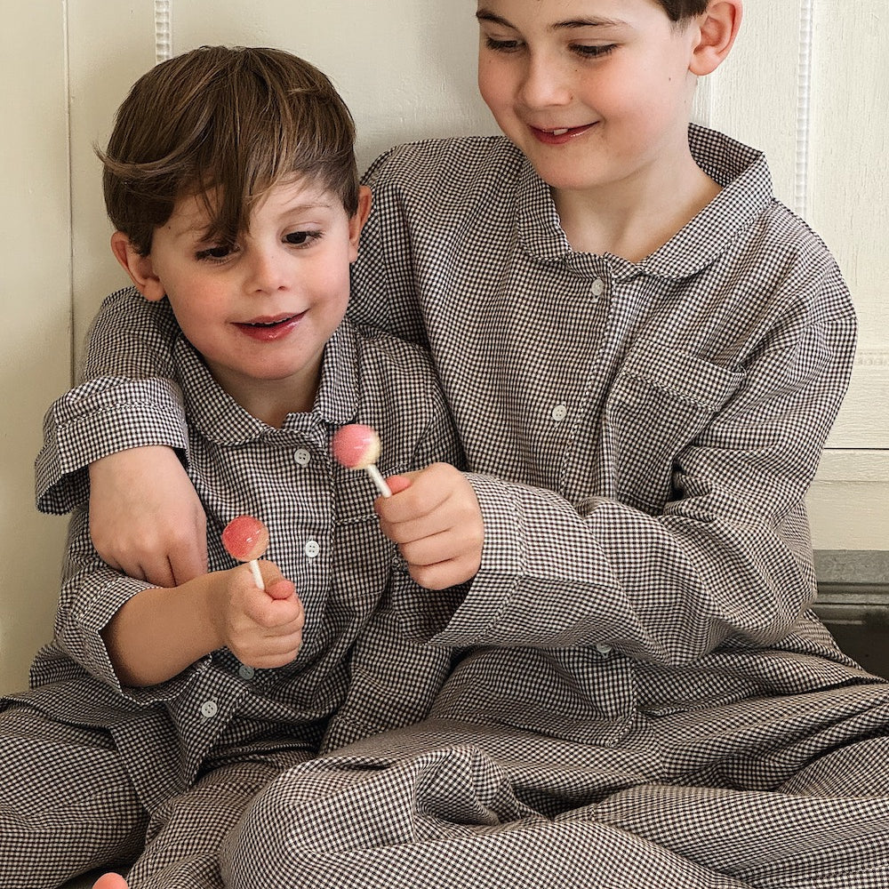 Klassisk pyjamas tiny check brown