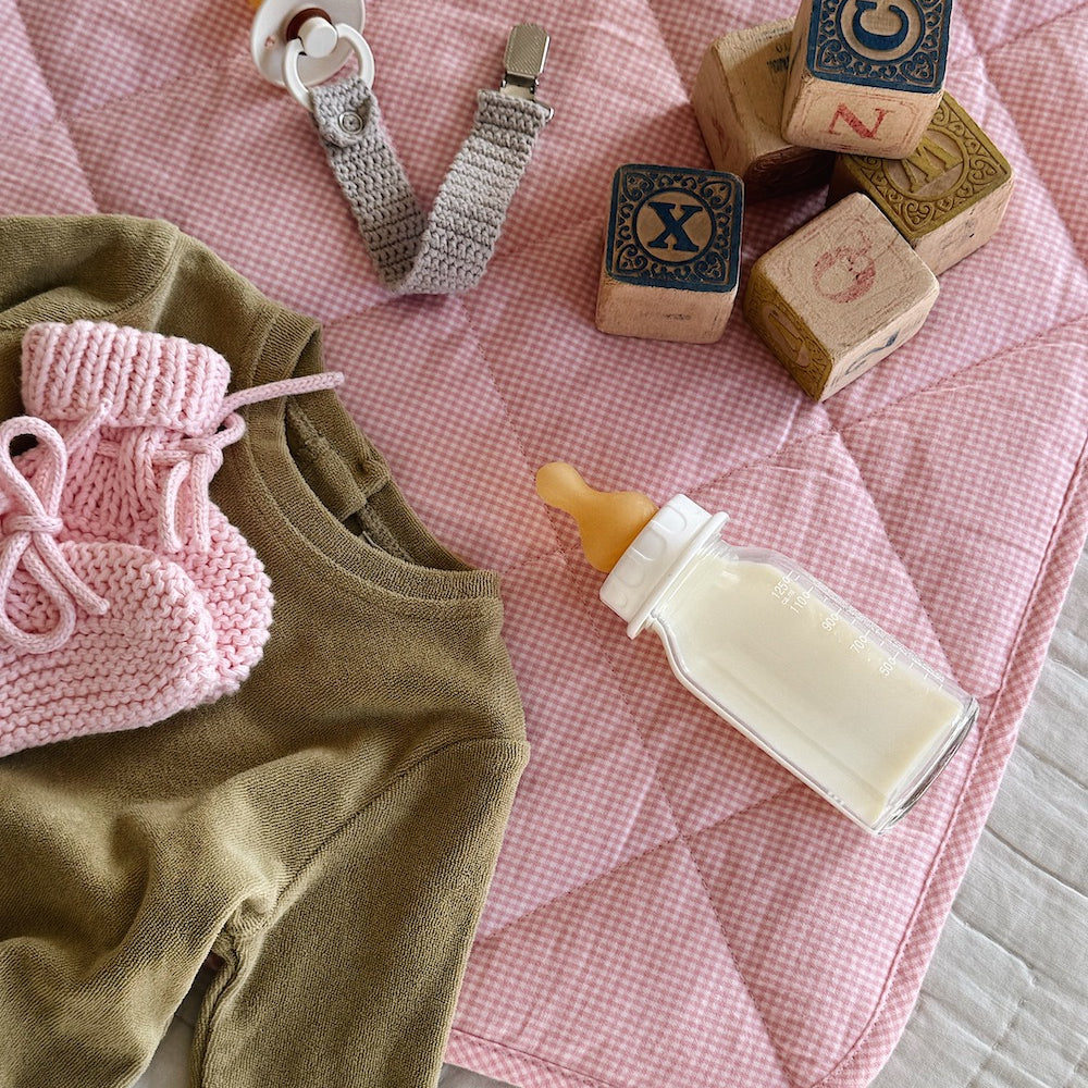 Quilted baby blanket tiny check pink