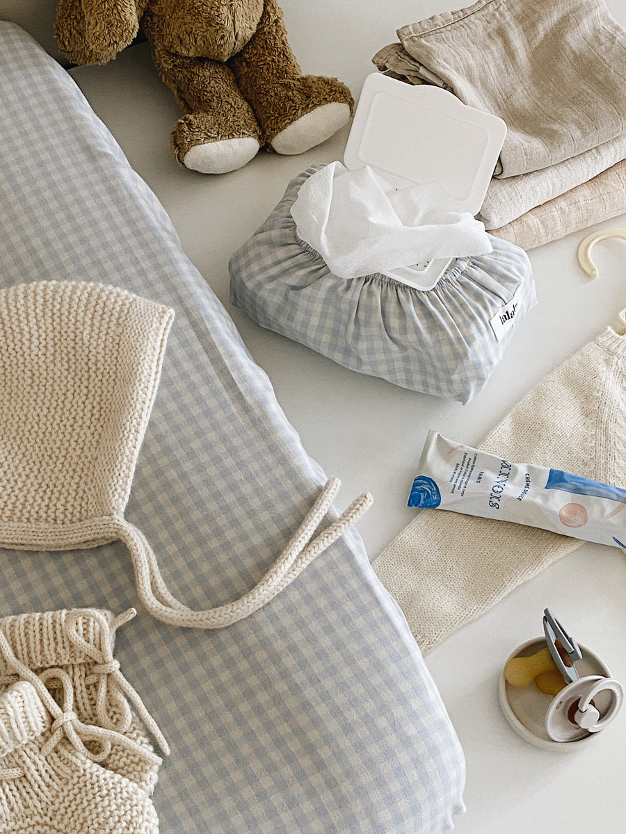 Pusleunderlag blå gingham