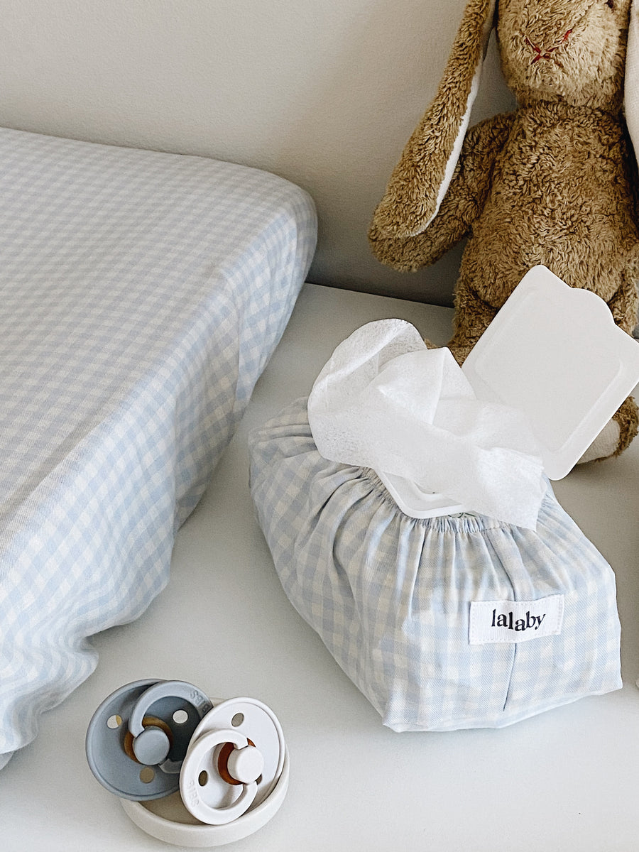 Pusleunderlag blå gingham